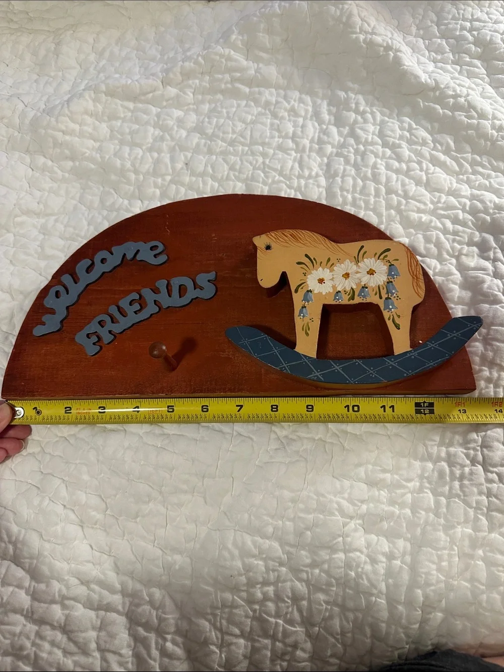 Welcome Friends Wooden Wall Hook - Yellow Horse Design
